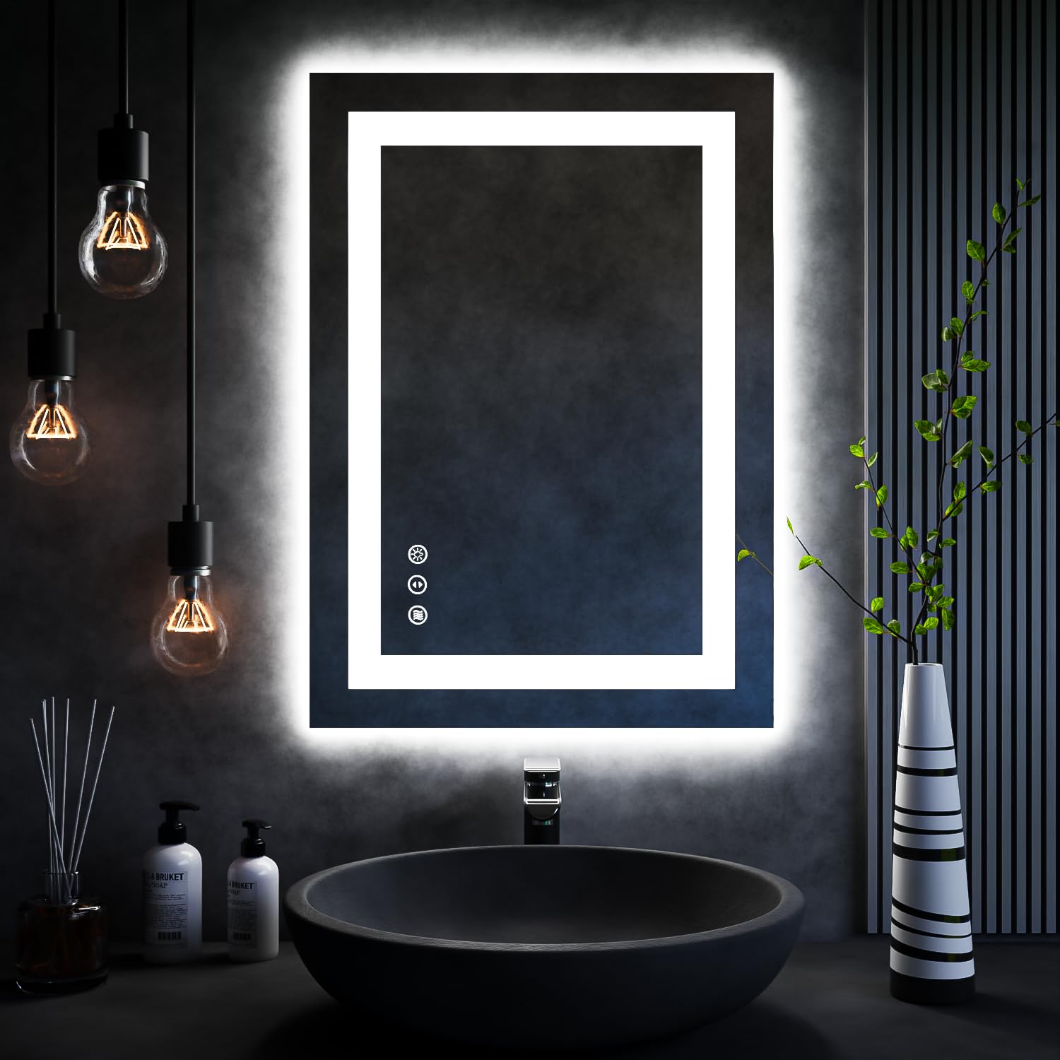 ISKM 55''x30'' Large led Lighted Bathroom Mirror Front and Backlight Mirror for Wall LED Bathroom Mirror Waterproof and Shatter-Proof Makeup Mirror