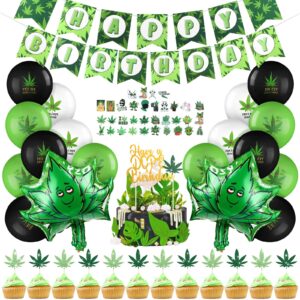 85 pcs weed party supplies weed themed birthday party decorations including pot leaves birthday banners weed shape foil balloon weed caketoppers balloons stickers for adults cannabis birthday party