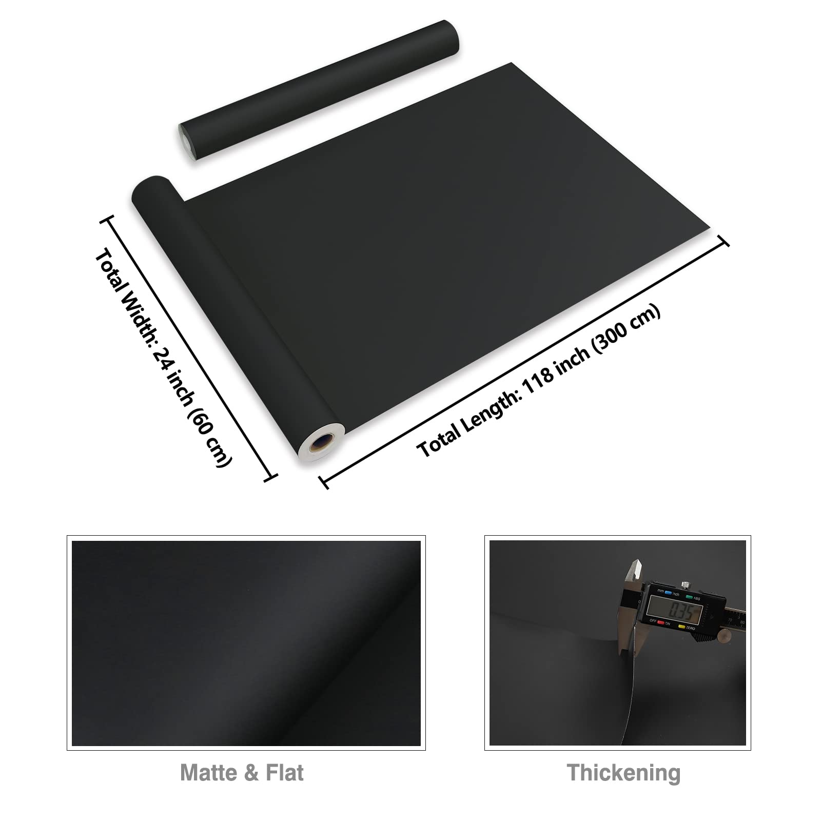 CRE8TIVE Black Wallpaper Peel and Stick Modern 24"x118" Wide Self Adhesive Matte Black Contact Paper for Countertops Waterproof Decorative Thick Black Vinyl Roll for Kitchen Bedroom Walls Cabinets