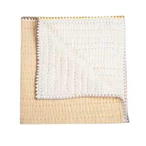 crane baby blanket, soft cotton quilted nursery and toddler blanket for boys and girls, light yellow, 36” x 36”