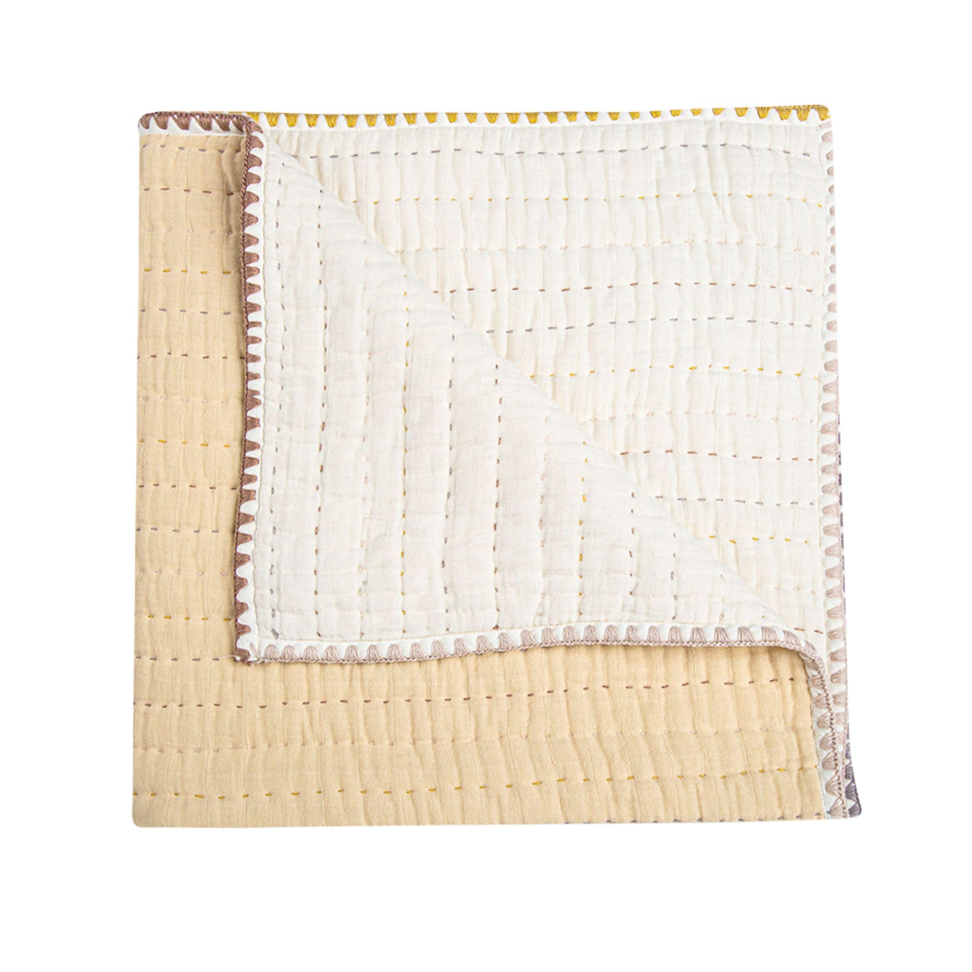 Crane Baby Blanket, Soft Cotton Quilted Nursery and Toddler Blanket for Boys and Girls, Light Yellow, 36” x 36”