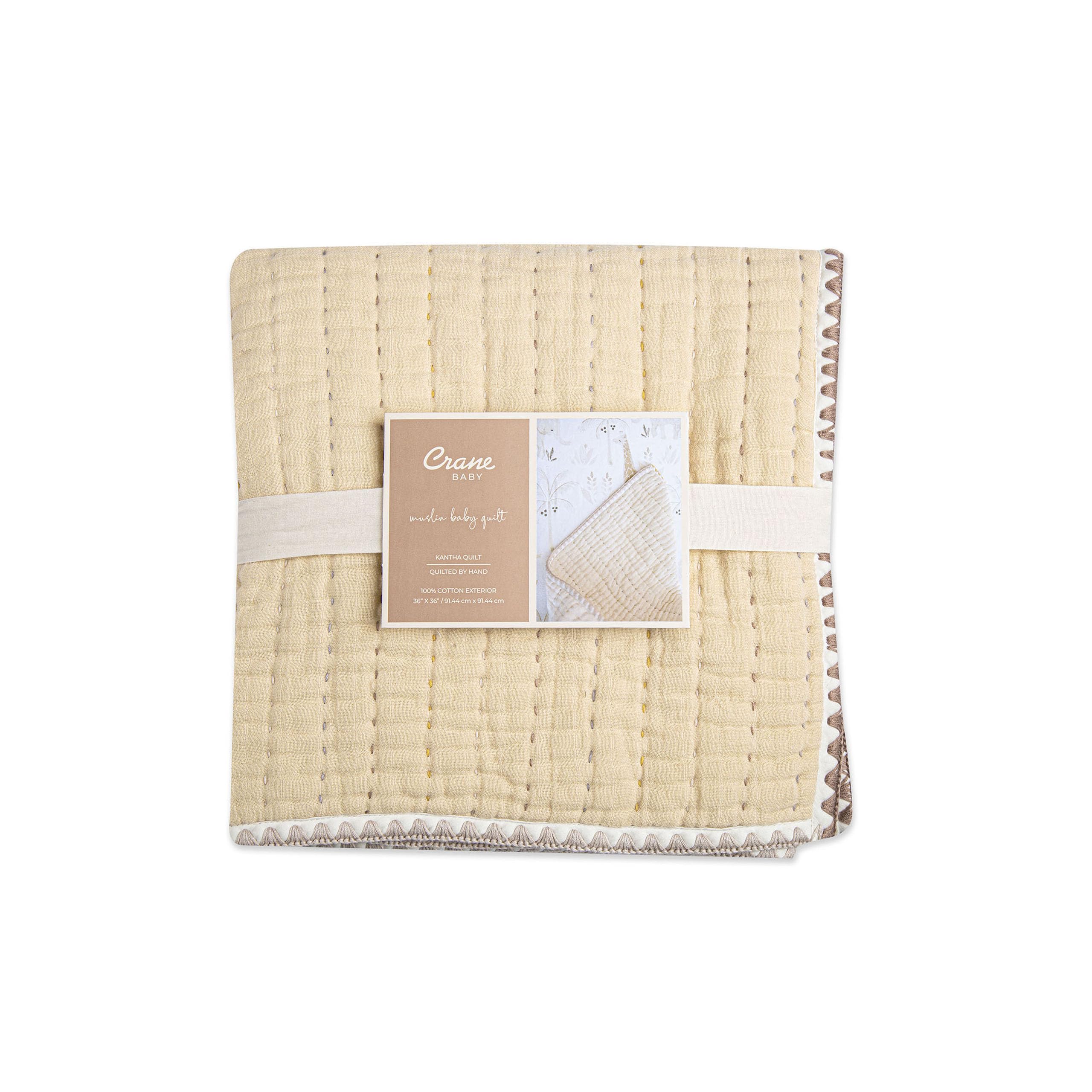 Crane Baby Blanket, Soft Cotton Quilted Nursery and Toddler Blanket for Boys and Girls, Light Yellow, 36” x 36”