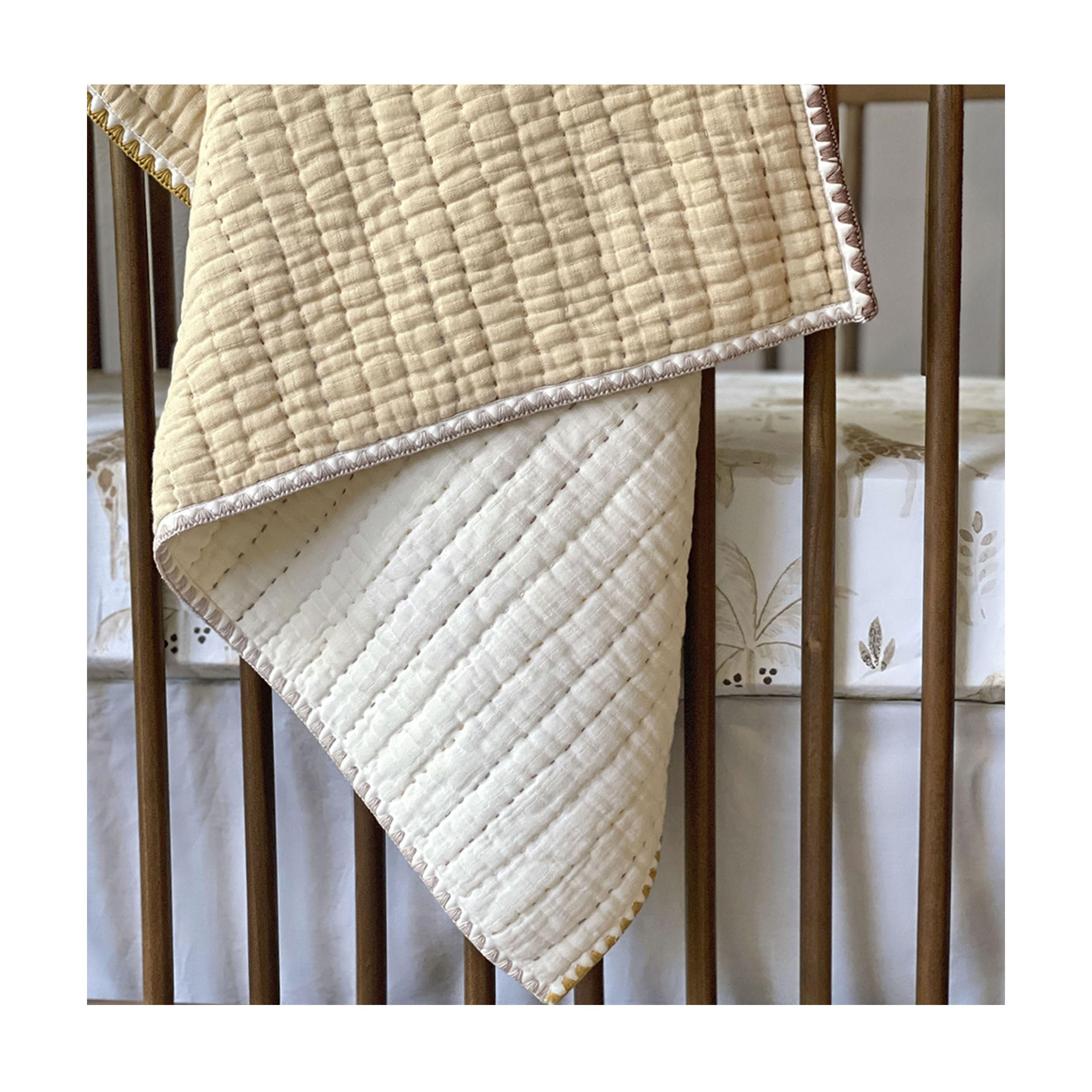 Crane Baby Blanket, Soft Cotton Quilted Nursery and Toddler Blanket for Boys and Girls, Light Yellow, 36” x 36”