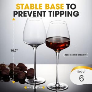 BERKWARE Premium Wine Glasses - Crystal Long Stem Wine Glass - 12 oz each (Set of 6)