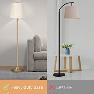 Meisoda Gold Floor Lamp, 9W 3 CCT Dimmable Standing Lamp with 2 Linen Lamp Shades and Pull Chain for Living Room, Bedroom, Office, 58" to 65" Adjustable Height, Modern Brushed Bronze Design