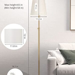 Meisoda Gold Floor Lamp, 9W 3 CCT Dimmable Standing Lamp with 2 Linen Lamp Shades and Pull Chain for Living Room, Bedroom, Office, 58" to 65" Adjustable Height, Modern Brushed Bronze Design