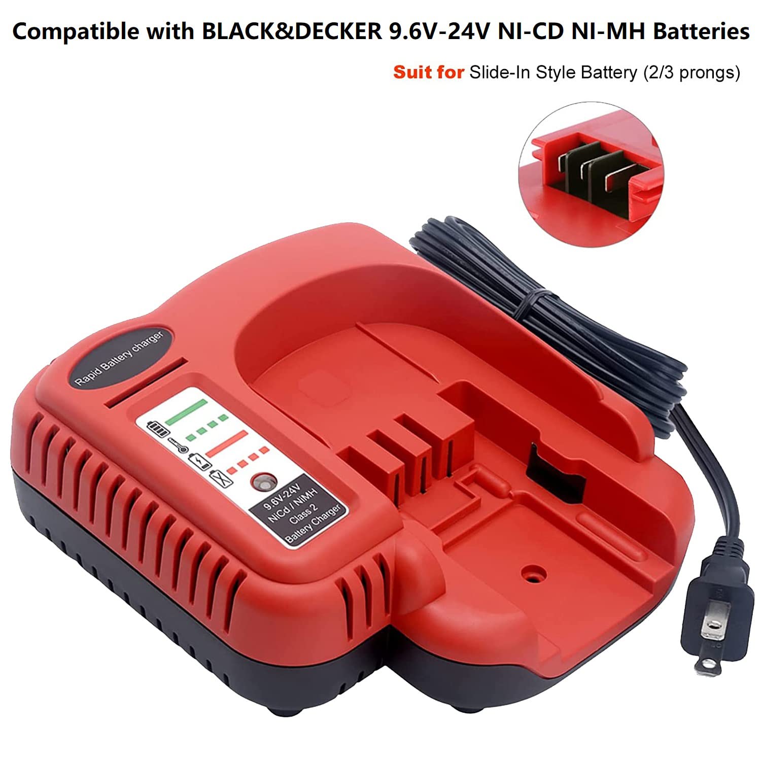 BDFC240 9.6V-24V Battery Charger for Black & Decker 18V 14.4V 12V 9.6V 24V Firestorm Battery NiCad & NiMh HPB18-OPE HPB18 HPB14 HPB12 HPB96 HPB24 244760-00 A1718 FS180BX FS18C FS18FL FSB18