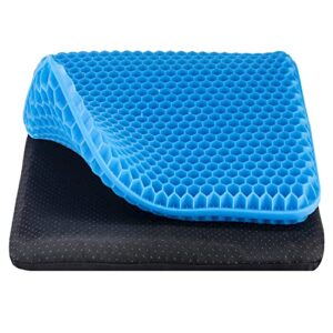 yunqing gel seat cushion with non-slip cover, cooling seat cushion breathable honeycomb pain relief, sciatica hip egg crate cushion for of blue