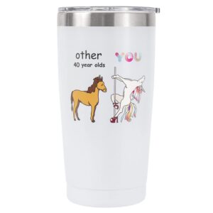 crisky unicorn tumbler for women 40th birthday gifts friends funny 40th birthday idea presents for mom/sister/aunt/coworker 20oz vacuum insulated travel tumbler with lid & box