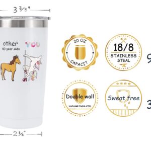 Crisky Unicorn Tumbler for Women 40th Birthday Gifts Friends Funny 40th Birthday Idea Presents for Mom/Sister/Aunt/Coworker 20oz Vacuum Insulated Travel Tumbler with Lid & Box