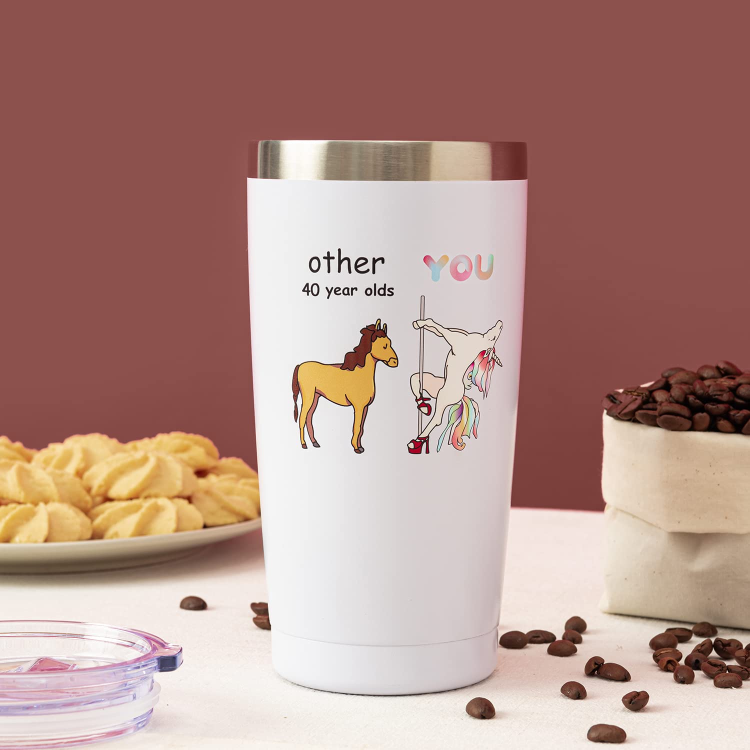 Crisky Unicorn Tumbler for Women 40th Birthday Gifts Friends Funny 40th Birthday Idea Presents for Mom/Sister/Aunt/Coworker 20oz Vacuum Insulated Travel Tumbler with Lid & Box