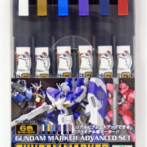 Mr Hobby GSI Creos Gundam Marker MSV Advance Set 6 Colors New white, Red gold, Light blue, Purple, Titans blue, Char pink GMS124 With Kanji LOVE Sticker, 5.98 x 5.98 x 0.5 in