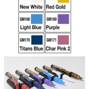 Mr Hobby GSI Creos Gundam Marker MSV Advance Set 6 Colors New white, Red gold, Light blue, Purple, Titans blue, Char pink GMS124 With Kanji LOVE Sticker, 5.98 x 5.98 x 0.5 in