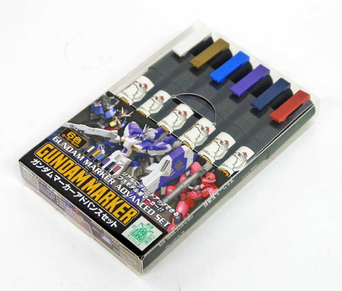 Mr Hobby GSI Creos Gundam Marker MSV Advance Set 6 Colors New white, Red gold, Light blue, Purple, Titans blue, Char pink GMS124 With Kanji LOVE Sticker, 5.98 x 5.98 x 0.5 in