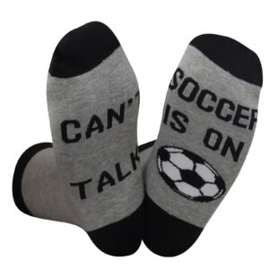 GJTIM Soccer Lover Gift Soccer Birthday Gift Can’t Talk Soccer Is On Novelty Soccer Socks for Women Men (Soccer Is On)