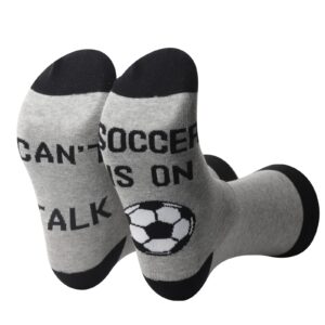 GJTIM Soccer Lover Gift Soccer Birthday Gift Can’t Talk Soccer Is On Novelty Soccer Socks for Women Men (Soccer Is On)