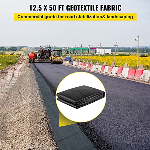 VEVOR Weed Fabric Barrier Heavy Duty, 12.5x50ft 3.5oz Weed Blocker Fabric, Woven Landscape Fabric, Garden Fabric Weed Barrier, Weed Control Fabric Ground Cover, Geotextile Fabric, Gardening Mat, Black