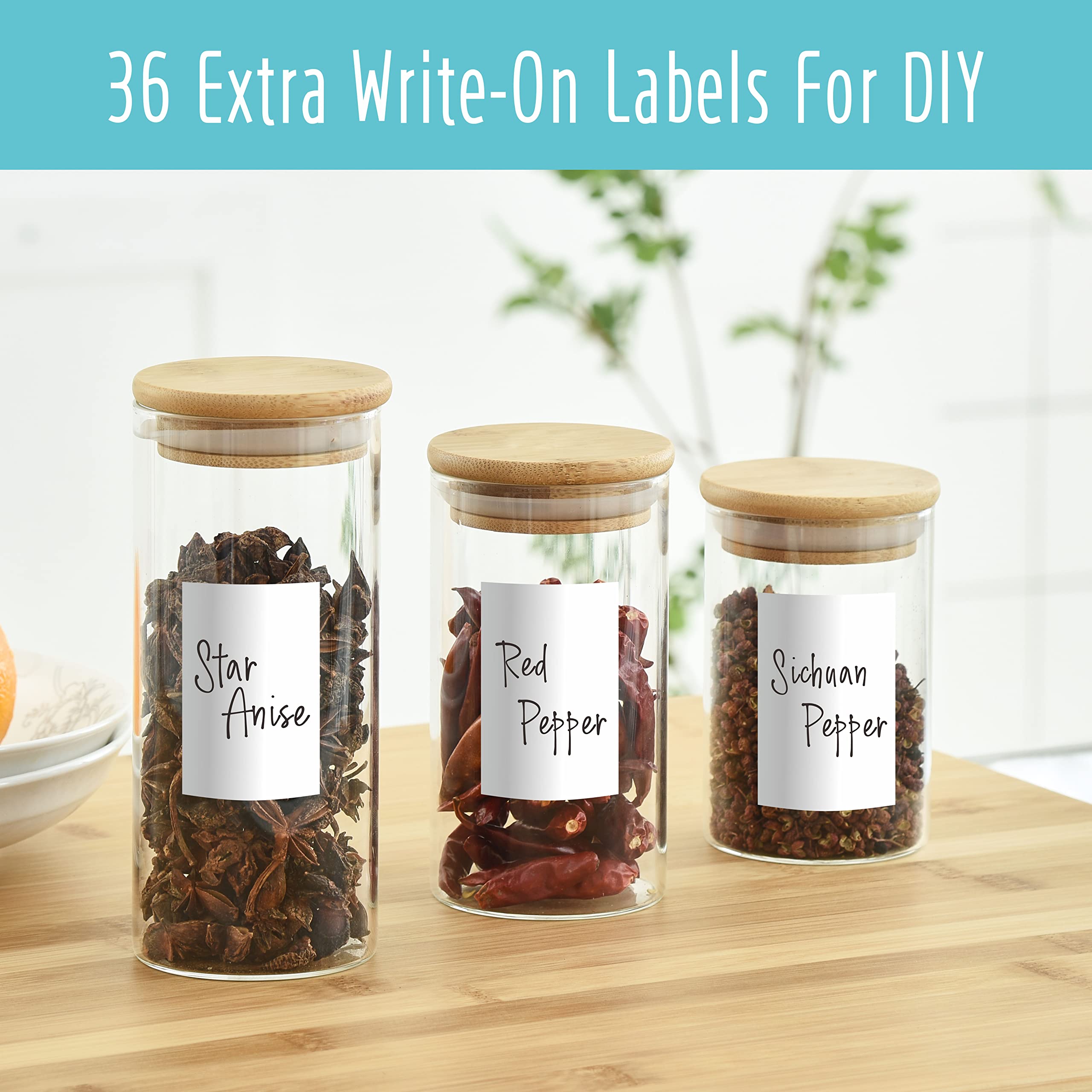 432 Removable Spice Labels, 396 Pre-Printed Herb Seed Seasoning Sauce Oil Vinegar Stickers, 36 Blank Ones, Waterproof Oil&Tear Resistant, No Residue for Kitchen Pantry Containers Jars(White on Black)