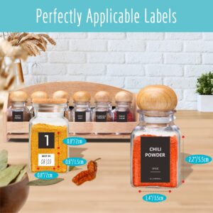 432 Removable Spice Labels, 396 Pre-Printed Herb Seed Seasoning Sauce Oil Vinegar Stickers, 36 Blank Ones, Waterproof Oil&Tear Resistant, No Residue for Kitchen Pantry Containers Jars(White on Black)