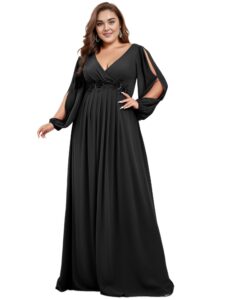 ever-pretty plus womens a-line long side slit sleeves bidesmaid dress for wedding plus size black us26