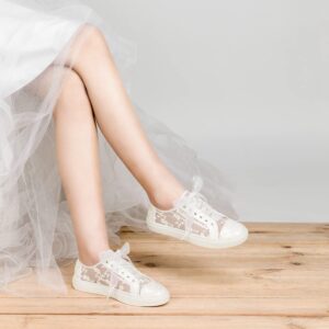 JIAJIA 8835 Wedding Shoes Bridal Sneakers Flats Bride Tennis Shoes Lace Sneakers Colour Ivory,Size 8 B(M) US/39 EU