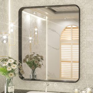 tetote black framed mirrors for bathroom, 30x36 inch modern decorative wall mounted rectangle matte framed vanity mirror (horizontal/vertical)