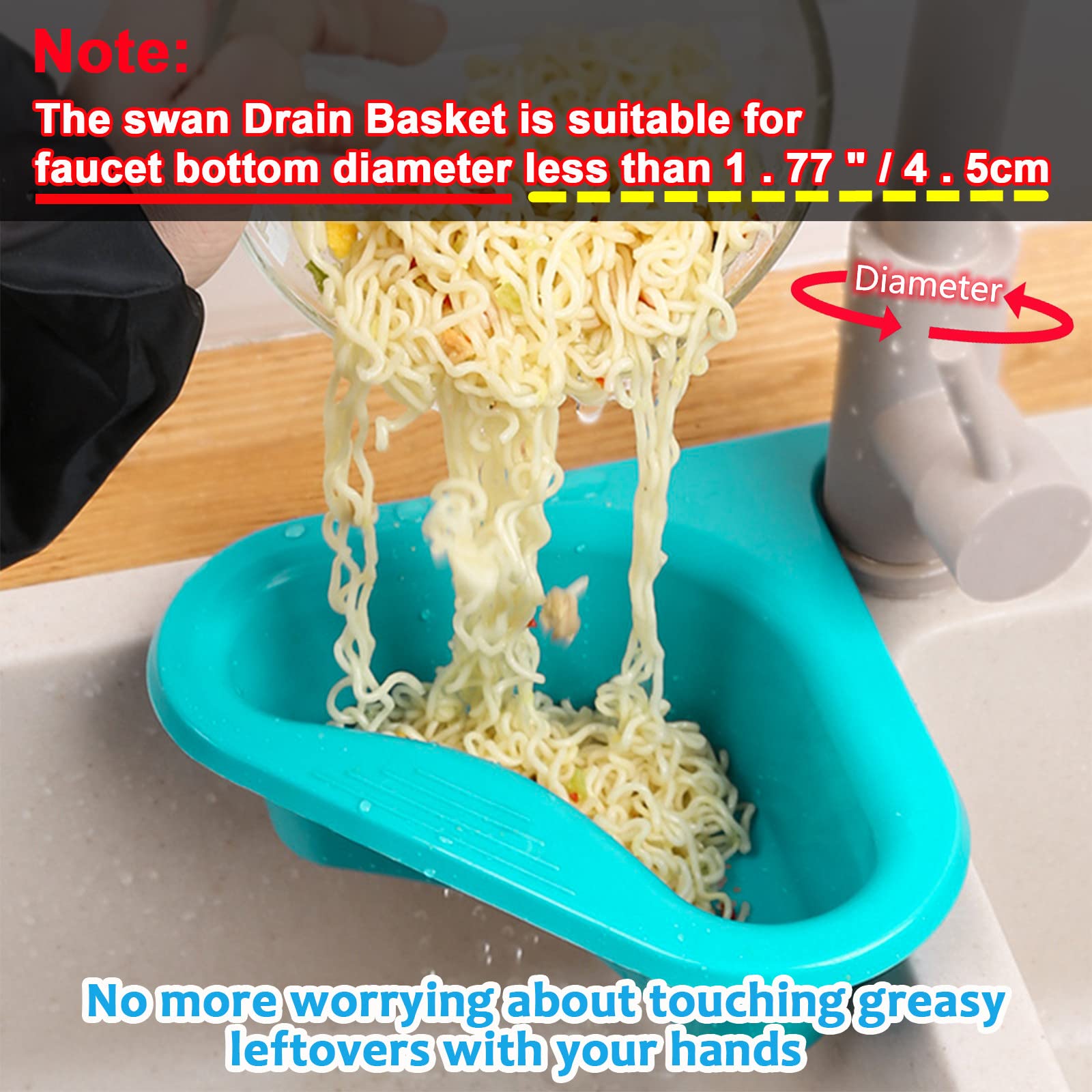 quirzx 4 Pack Swan Drain Basket for Kitchen Sink, Triangle Corner Kitchen Sink Strainer Basket Multifunctional Triangle Sink Filter, Leftovers Food Catcher Basket (Faucet Diameter Max 1.8 In)