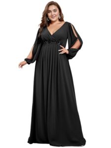 ever-pretty plus women's plus size a-line floor-length long sleeves v neck formal party dress black us20