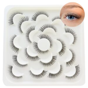 daoder short lashes natural look cat eye lashes clear band wispy curly false eyelashes like lash extension 12mm thin band soft mink lashes pack 10 pairs (cat eye lashes)