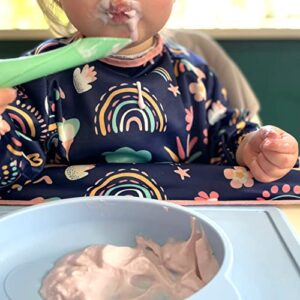 Nooni Care Baby Bibs for Eating | Rainbow Blue | Long Sleeve Bib can be Clipped to the Table | Long Sleeve Bibs for Babies keeps your Baby Cleaner than a Baby Apron | Coverall Bib for Baby Eating