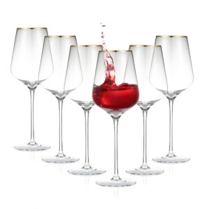 berkware premium wine glasses set of 6 - crystal long stem wine glass with gold rim - 15.8 oz