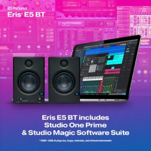 PreSonus Eris E5 BT-5.25" Near Field Studio Monitors with Bluetooth, 100W Power, Subwoofer Output, Plus Balanced and Unbalanced Inputs