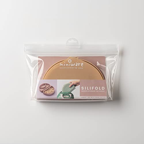 Miniware Silifold - Silicone Baby Plate - Compact & Foldable Baby Travel Essential to Promote Self-Feeding - Food Grade Silicone Baby Plates & Toddler Plates - BPA Free Baby Essentials (Almond Butter)