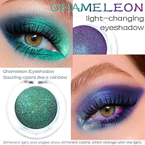 evpct 2Pcs Mermaid Duochrome Iridescent Eyeshadow Palette Bright Purple Emerald Green Blue Glitter Shimme Loose Eyeshadow Palette Pigments MultiChrome Chameleon Chrome Holographic Eyeshadow,2g,03&04