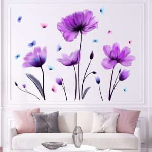 flowers wall sticker purple floral wall decal removable butterfly wall stickers self adhesive wall mural for nursery bedroom kids room