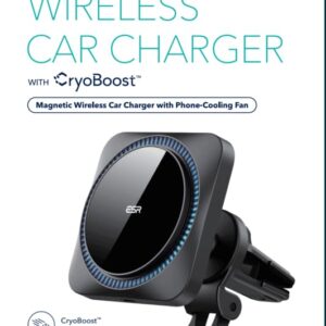 ESR for MagSafe Car Mount Charger with CryoBoost, Magnetic Wireless Car Charger Compatible with MagSafe Car Charger, for iPhone 15/14/13/12, Fast Phone Cooling Charger