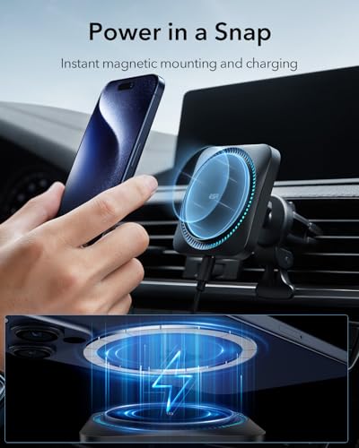 ESR for MagSafe Car Mount Charger with CryoBoost, Magnetic Wireless Car Charger Compatible with MagSafe Car Charger, for iPhone 15/14/13/12, Fast Phone Cooling Charger