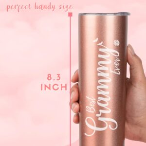 Grammy Gifts from Granddaughter, Grandson, Grandchild, Insulated Stainless Steel Wine Tumbler with Lid and Straw, for Grandma on Mother’s Day, Birthday, Christmas, Best Grammy Ever, Rose Gold, 20 oz