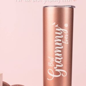 Grammy Gifts from Granddaughter, Grandson, Grandchild, Insulated Stainless Steel Wine Tumbler with Lid and Straw, for Grandma on Mother’s Day, Birthday, Christmas, Best Grammy Ever, Rose Gold, 20 oz
