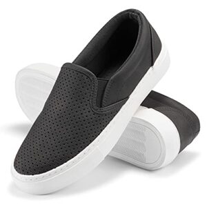 JENN ARDOR Slip On Shoes for Women Low Top Canvas Sneakers Flats Comfortable Walking Casual Shoes Black