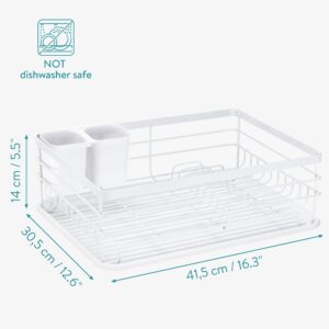 Navaris Dish Drainer Rack - Plate, Cutlery, Pots and Pans Drying Rack for Kitchen - Modern Retro Design Drip Tray with Metal Rack - White