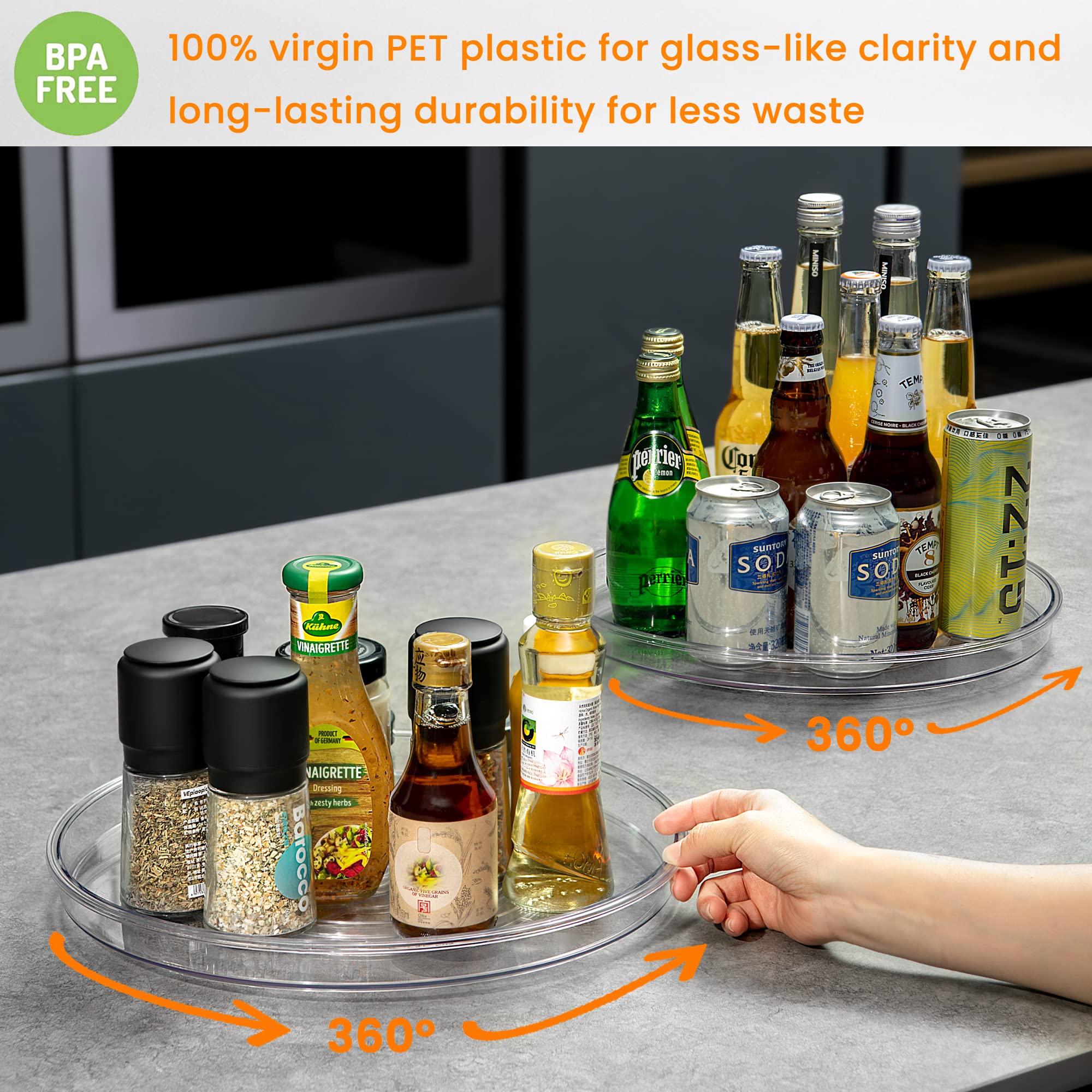 vacane 2 Pack Clear Lazy Susan Organizer Plastic 11" Lazy Susan Turntable for Cabinet Rotating Pantry Lazy Susan Cabinet Organizer, Storage Containers for Kitchen, Refrigerator Countertop, Bathroom