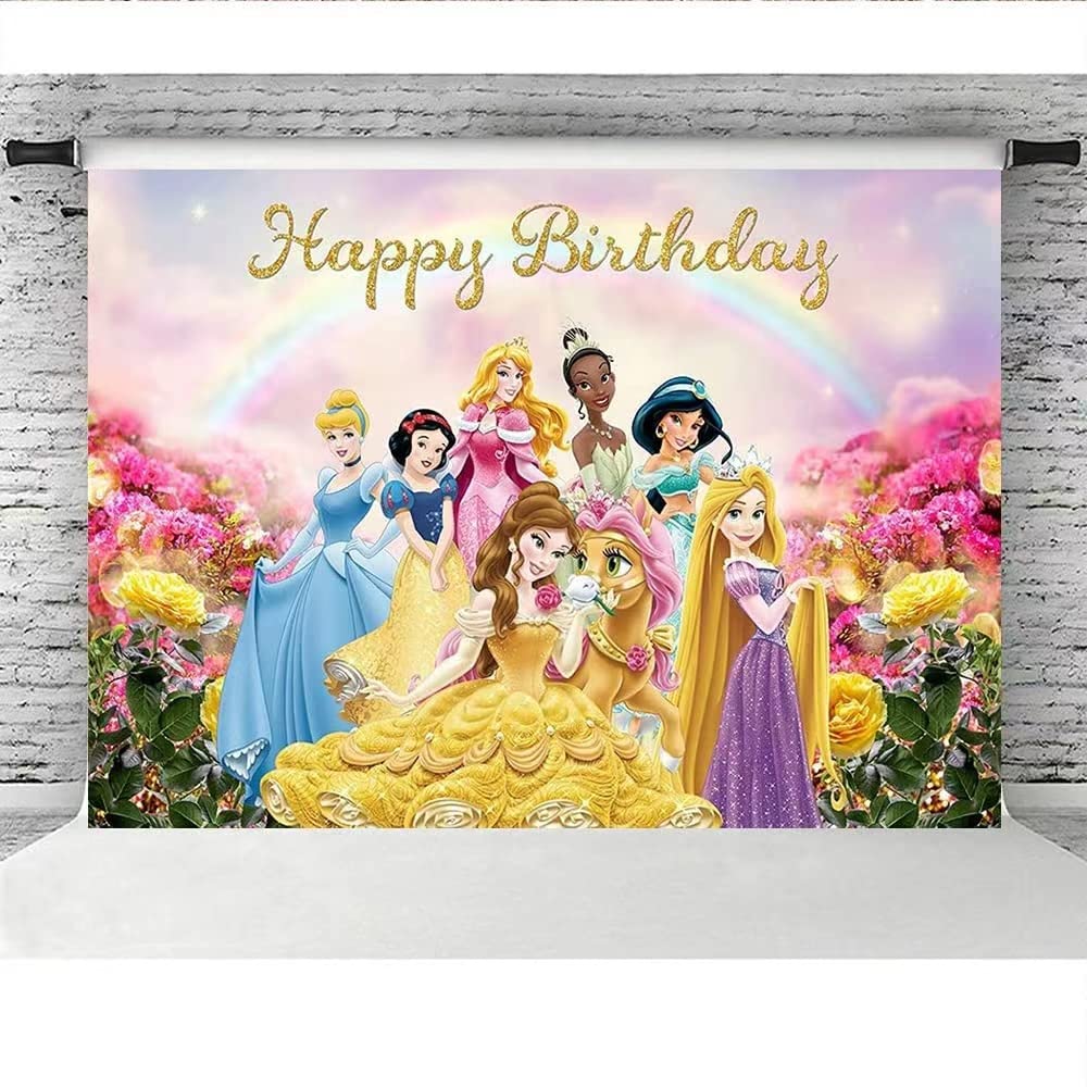 FFHUHU Party Decoration Princess Family Backdrops Kids Happy Birthday Party Custom Banner Decoration Photography Background for Photo Studio Newborn Baby Shower Birthday Party Supplies Banner