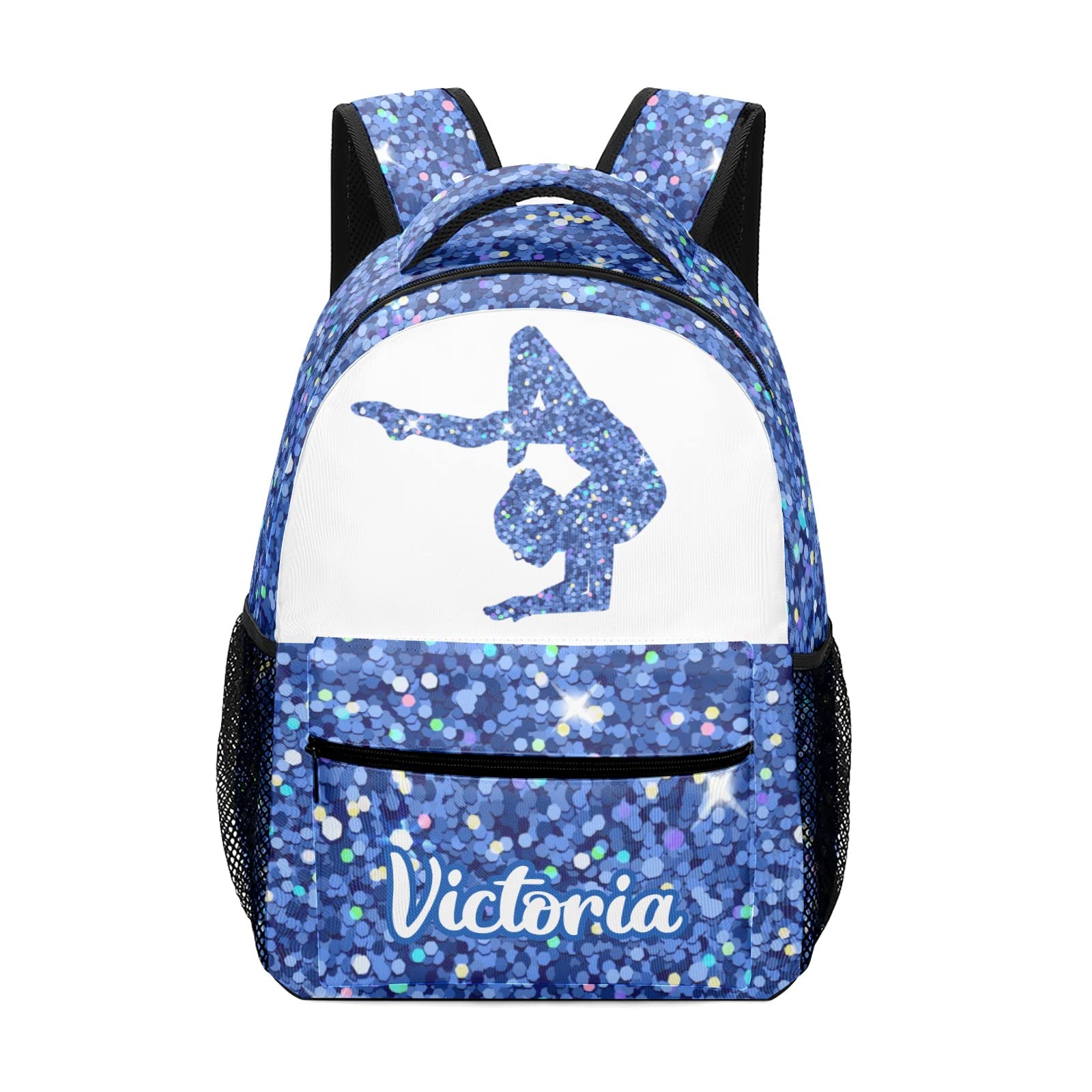 Gymnastic Blue Glitter Personalized School Backpack Bags Kids Backpack for Teen Boys Girls Travel Backpack