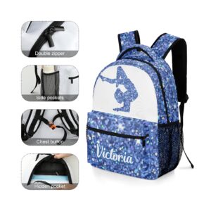 Gymnastic Blue Glitter Personalized School Backpack Bags Kids Backpack for Teen Boys Girls Travel Backpack