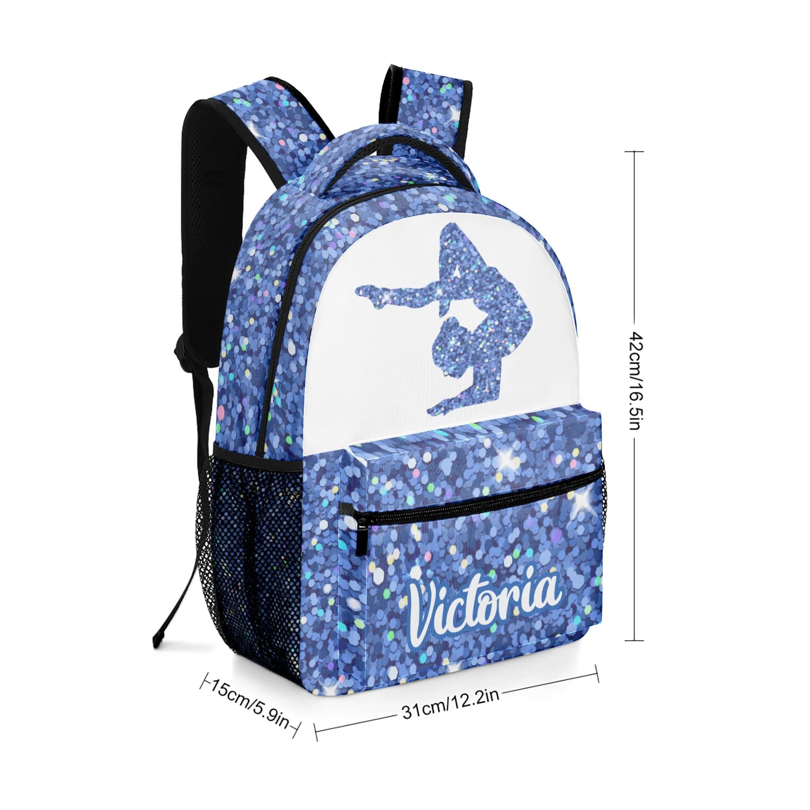 Gymnastic Blue Glitter Personalized School Backpack Bags Kids Backpack for Teen Boys Girls Travel Backpack