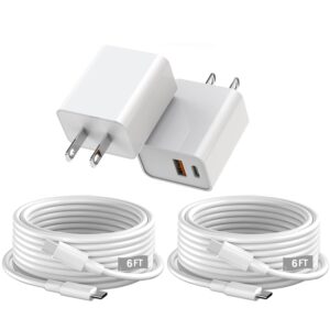 charger block for ipad pro charger,2pack dual port pd fast usb c wall charger adapter+usb a quick charging brick plug&6ft type c to c cable for ipad pro 12.9/11 inch,ipad 10,ipad air 4th/5th,mini 6th