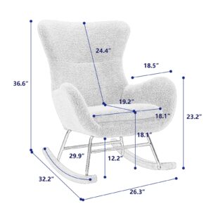 Dolonm Modern Nursery Rocking Chairs Upholstered Rocker Glider for Baby Nursery Teddy Fabric Armchair with High Back and Armrests Accent Chair Single Sofa Chair for Living Room Bedroom Balcony, Beige