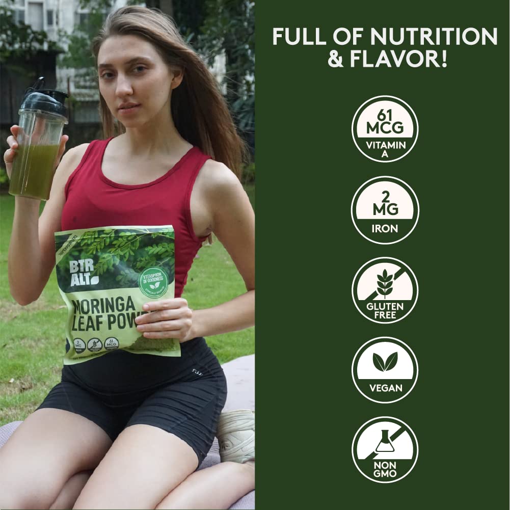 Better Alt Moringa Powder (1lb) | Make Moringa Tea, Smoothies & Recipes from Moringa Oleifera Powder | Resealable Bag | Moringa Leaf Powder Superfood (112 Servings)