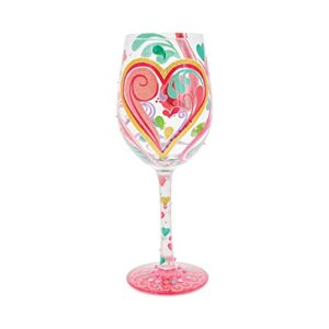 enesco designs by lolita my hearts-a-swirl hand-painted artisan wine glass, 15 ounce, multicolor